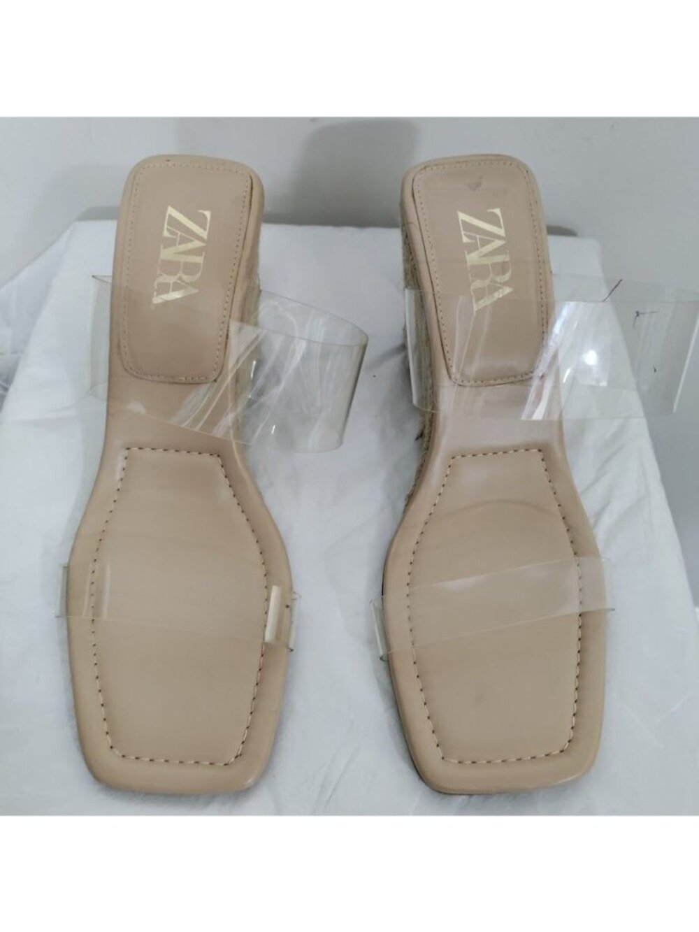 Zara Wedge Espadrille 9-10 Summer Citywear Clear And Nude Wedges Beige 10 - Picture 3 of 11